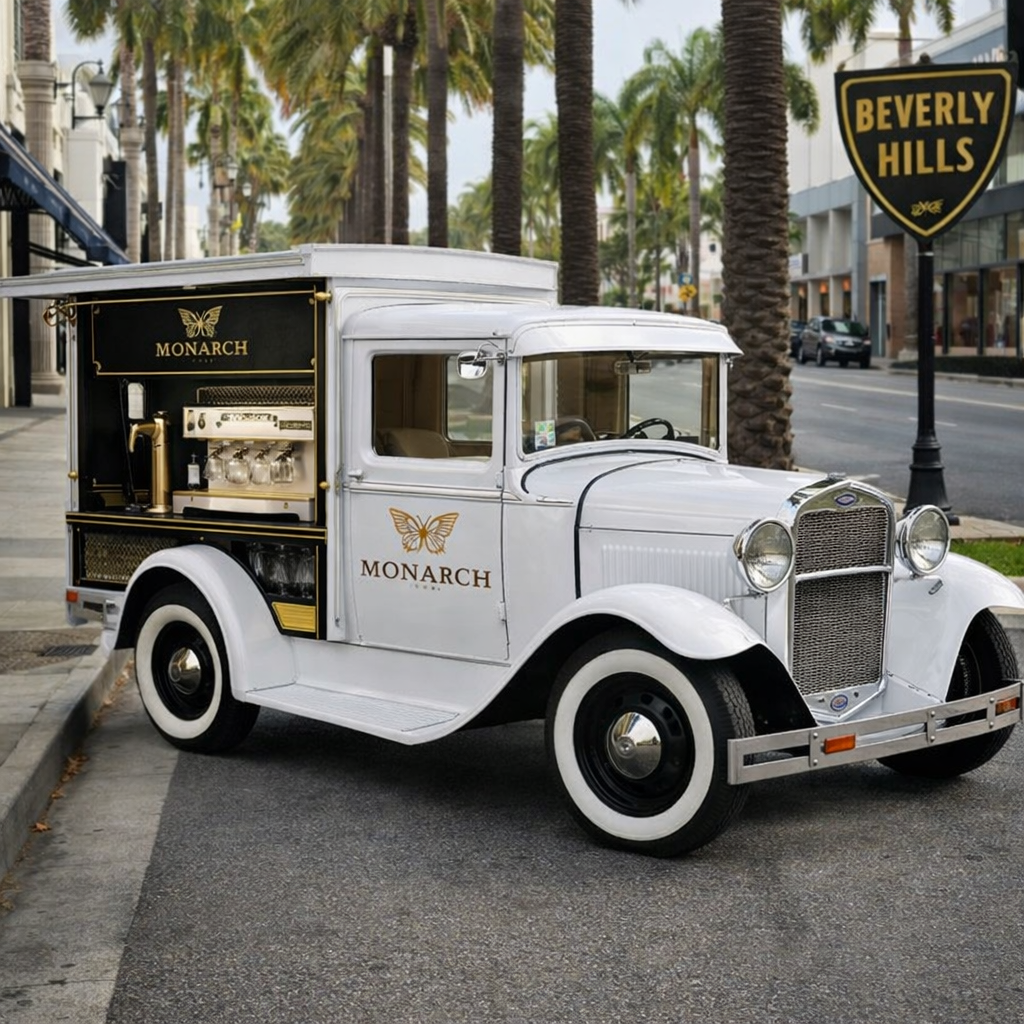 Monarch Coffee vintage truck on Beverly Hills